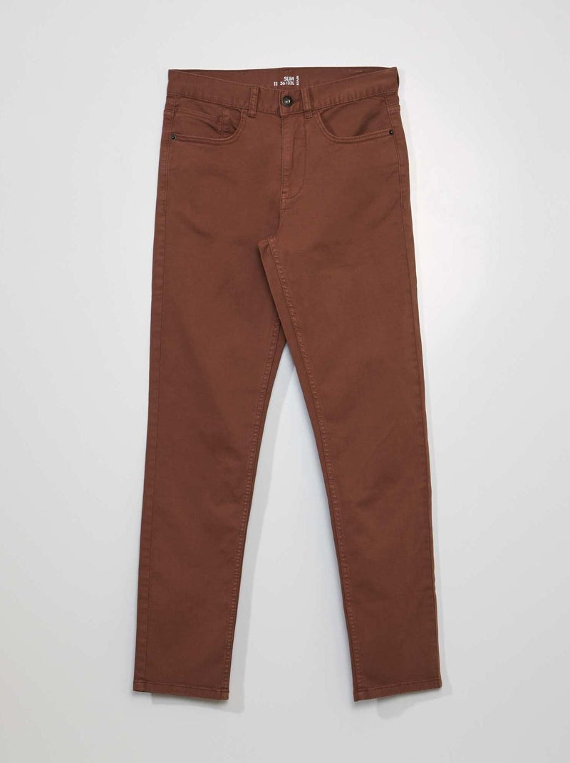 Calças chino slim com 5 bolsos - L32 CASTANHO - Kiabi