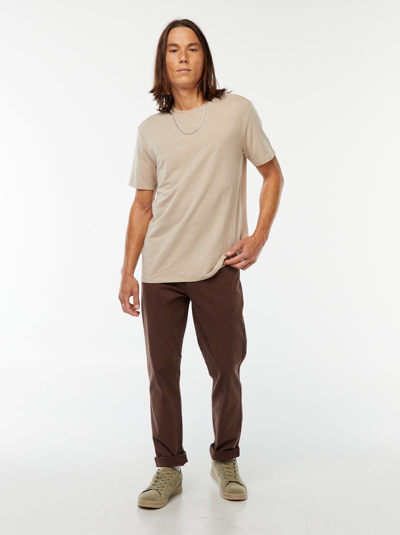 Calças chino slim com 5 bolsos - L32 Castanho - Kiabi