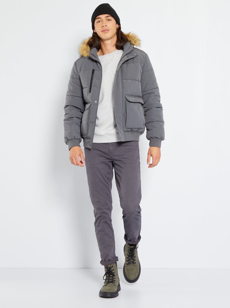 Calças chino slim com 5 bolsos - L32 Cinza Escuro - Kiabi