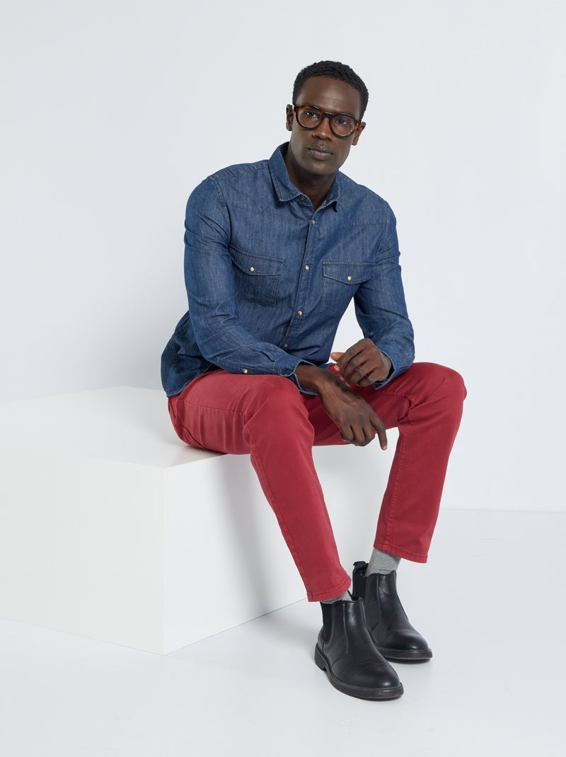 Calças chino slim com 5 bolsos - L32 Vermelho Vinho - Kiabi