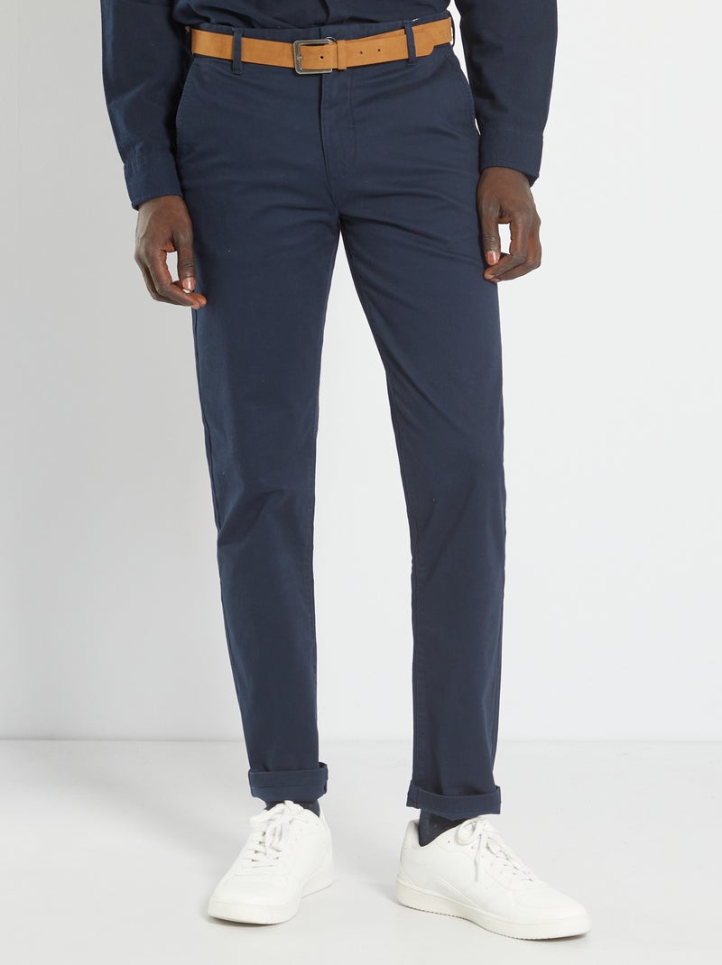 Calças chino slim com cinto - L32 Azul Marinho - Kiabi