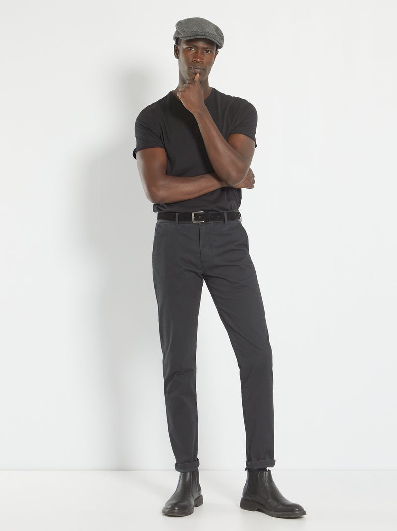 Calças chino slim com cinto - L32 Preto - Kiabi
