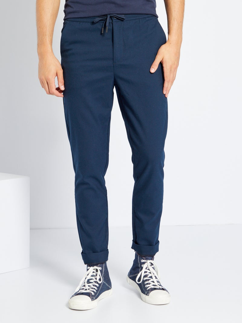 Calças chino slim com cintura elástica AZUL - Kiabi