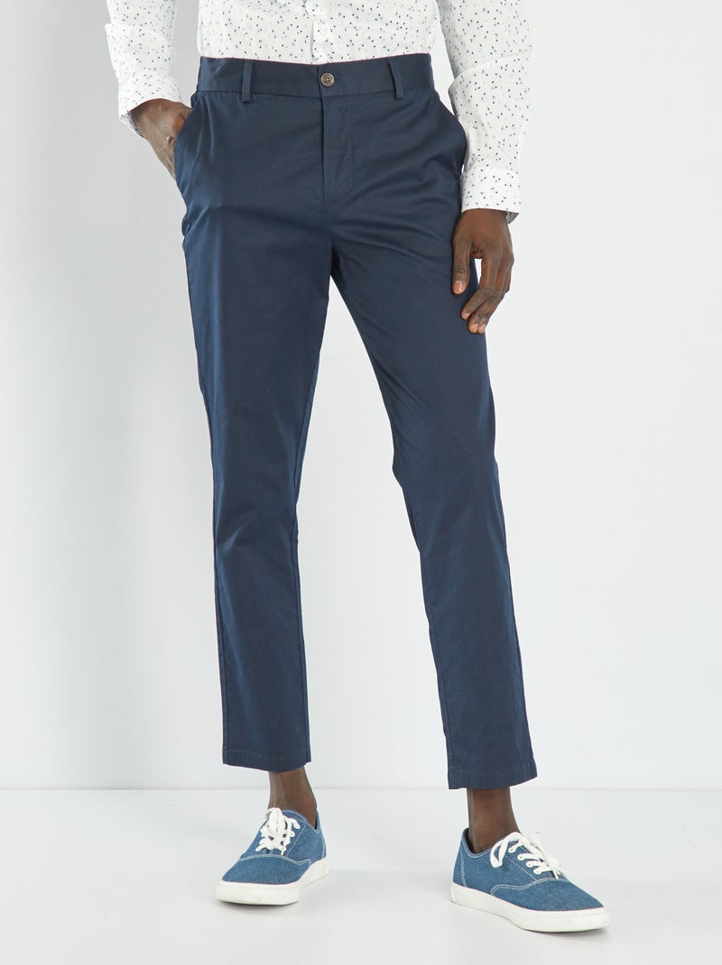 Calças chino slim com cós elástico AZUL - Kiabi