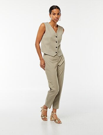 Calças cigarete lisas com 2 bolsos