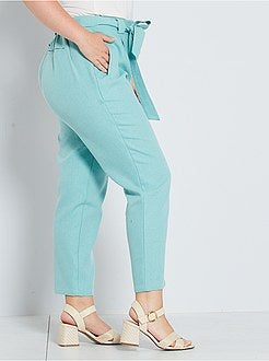 Calças cintadas em algodão e linho - Kiabi