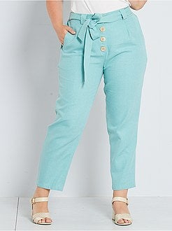 Calças cintadas em algodão e linho - Kiabi