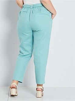 Calças cintadas em algodão e linho - Kiabi