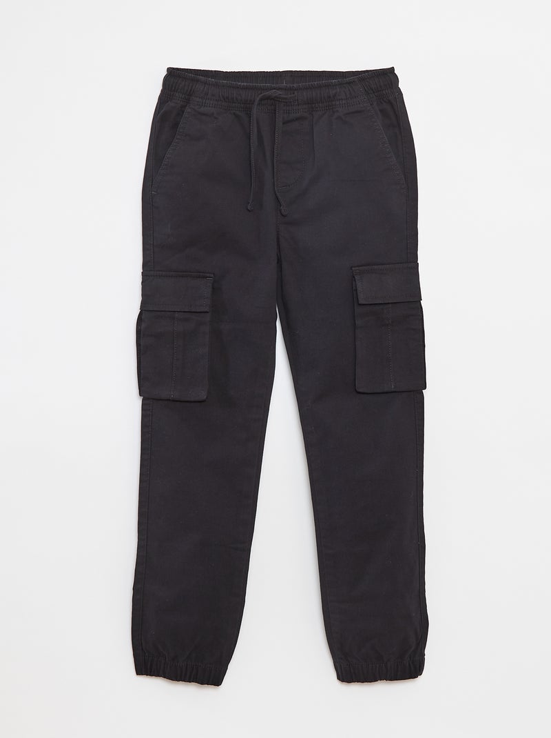 Calças com bolsos e cós ajustável Preto - Kiabi