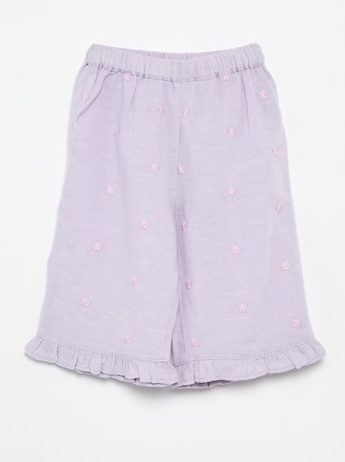 Calças com bordados de flores - Kiabi