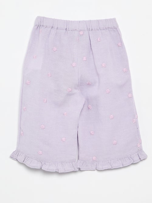Calças com bordados de flores - Kiabi