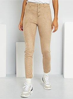 Calças com cintura subida em camurça sintética - Kiabi