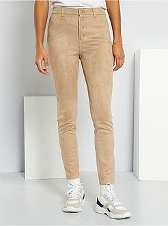 Calças com cintura subida em camurça sintética - Kiabi