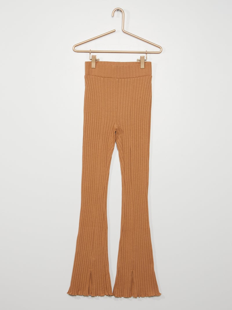 Calças com corte bootcut em malha CASTANHO - Kiabi