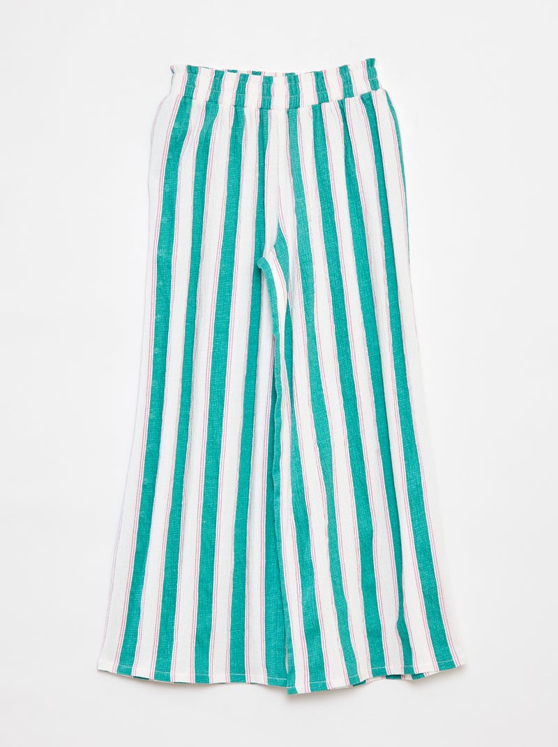 Calças com corte largo e motivo às riscas VERDE - Kiabi
