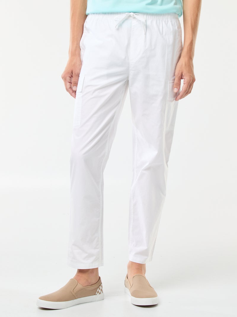 Calças com vários bolsos com cinto elástico + atilhos Branco - Kiabi