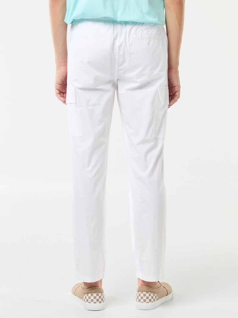 Calças com vários bolsos com cinto elástico + atilhos Branco - Kiabi
