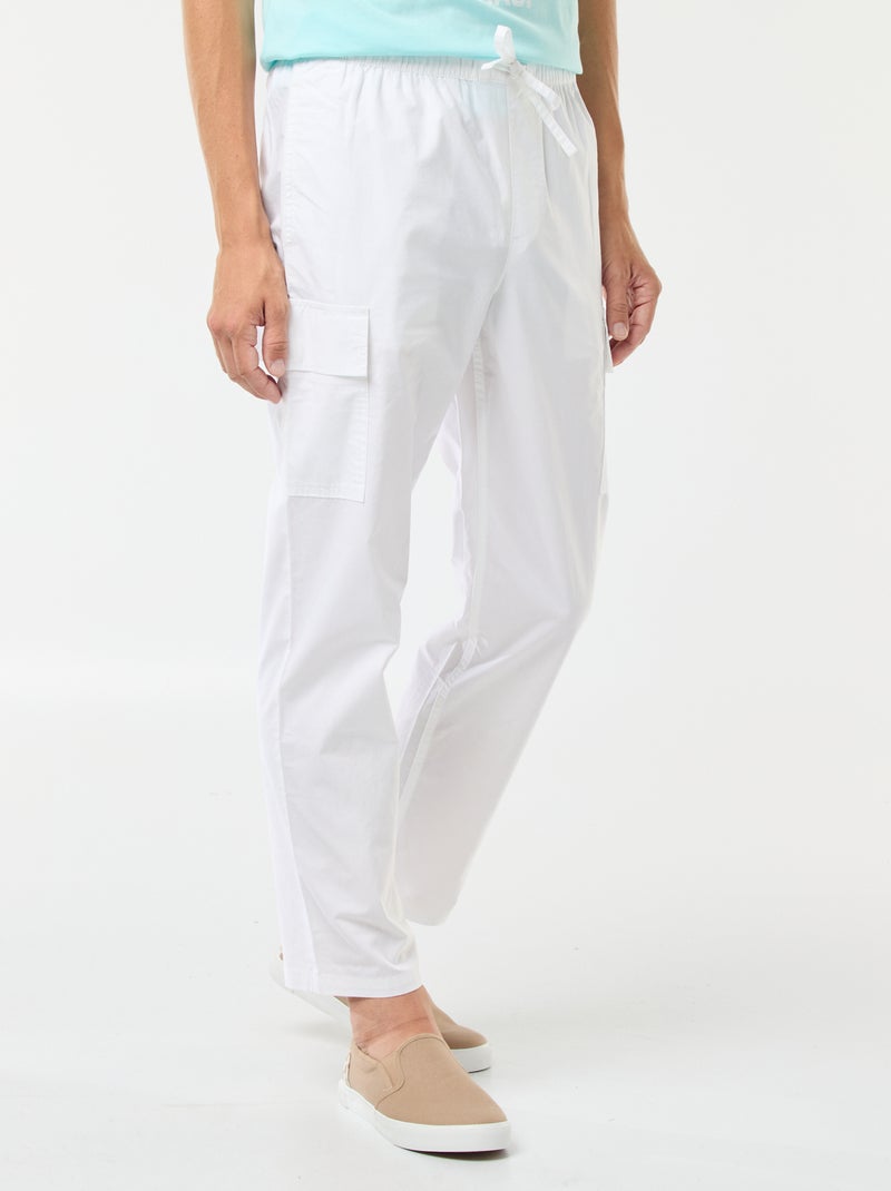Calças com vários bolsos com cinto elástico + atilhos Branco - Kiabi