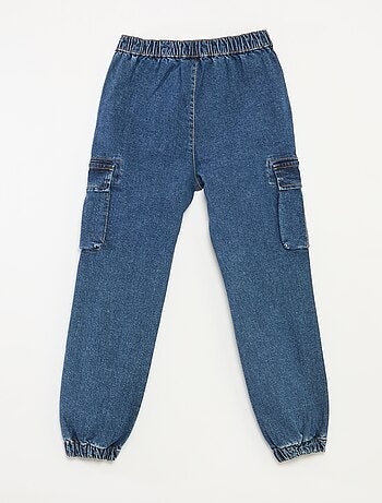 Calças com vários bolsos de ganga elástica - Corte + confortável