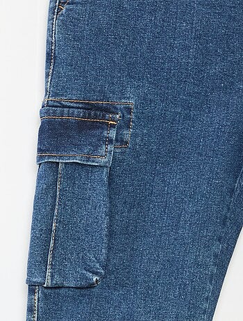 Calças com vários bolsos de ganga elástica - Corte + confortável