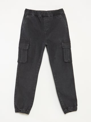 Calças com vários bolsos de ganga elástica - Corte + confortável