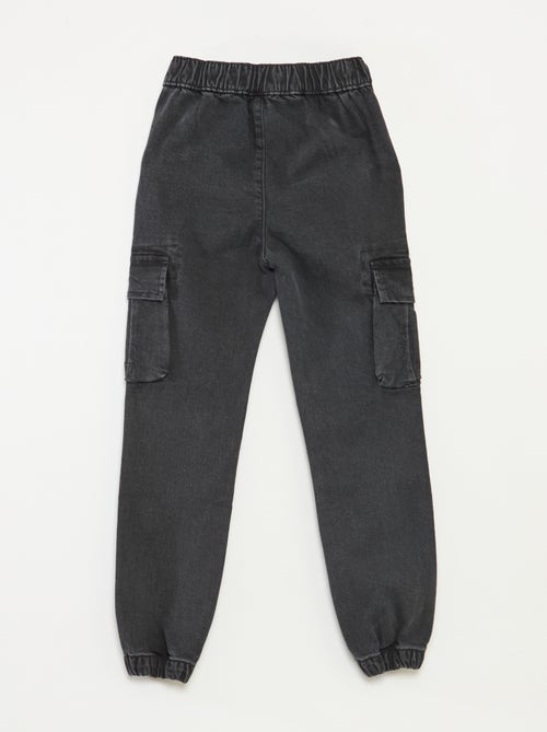 Calças com vários bolsos de ganga elástica - Corte mais justo - Kiabi