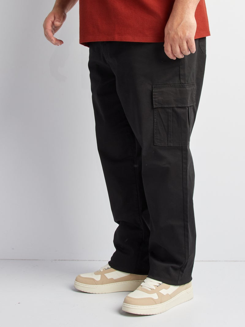 Calças com vários bolsos lisas Preto - Kiabi