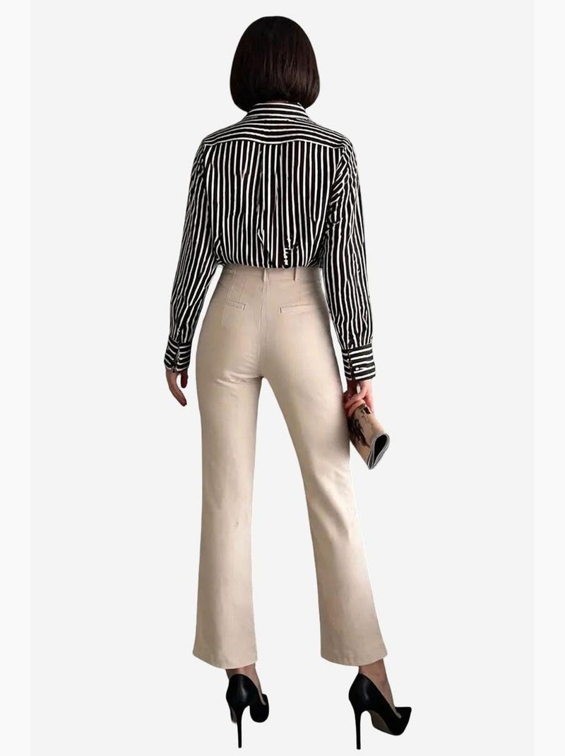 Calças cortadas à medida de cintura alta com pregas my fashion Bege-argila - Kiabi