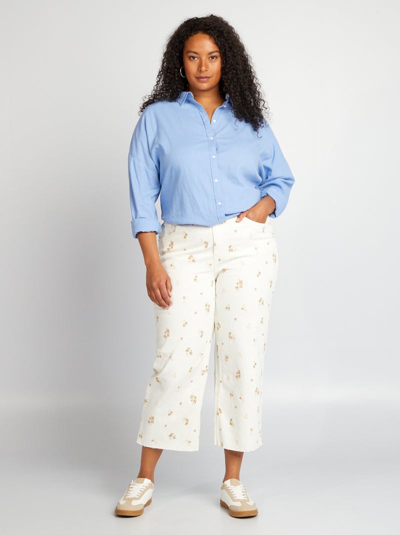 Calças cropped wide leg floridas BRANCO - Kiabi