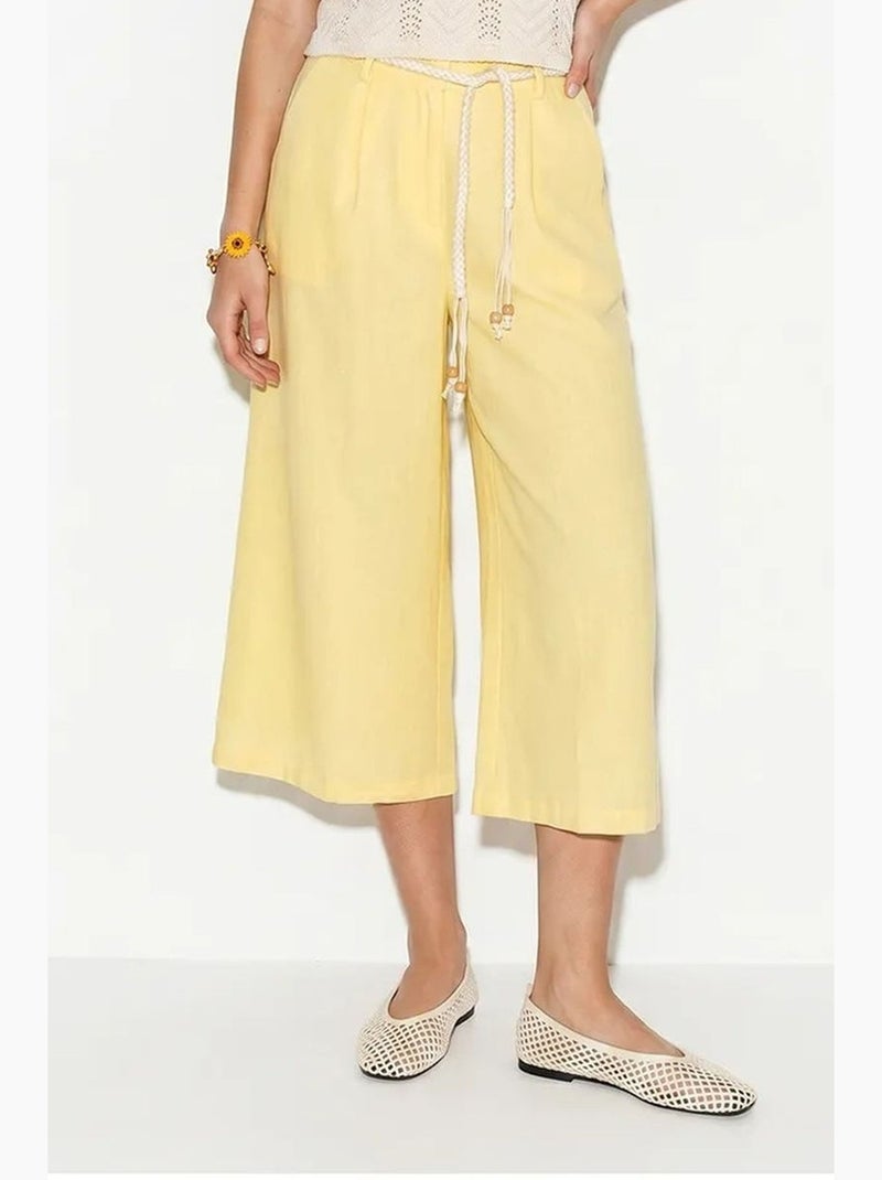 Calças culotte femininas de poliéster lucci Amarelo-limão - Kiabi