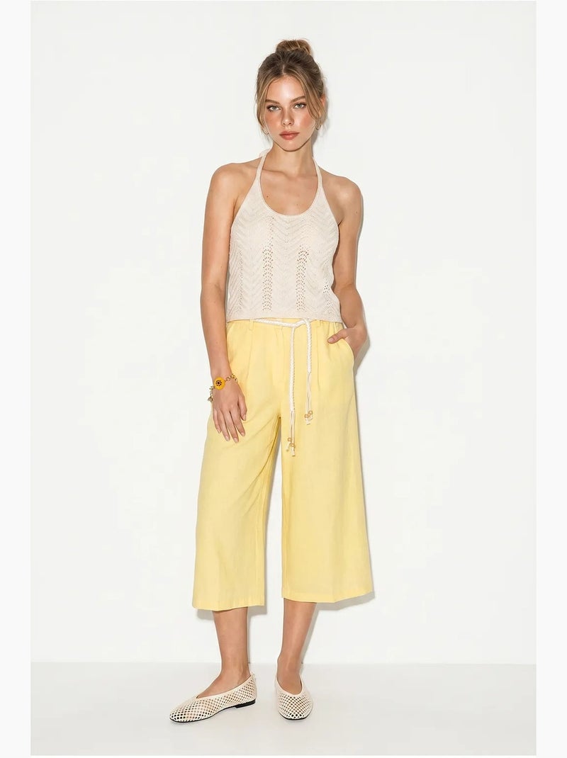 Calças culotte femininas de poliéster lucci Amarelo-limão - Kiabi