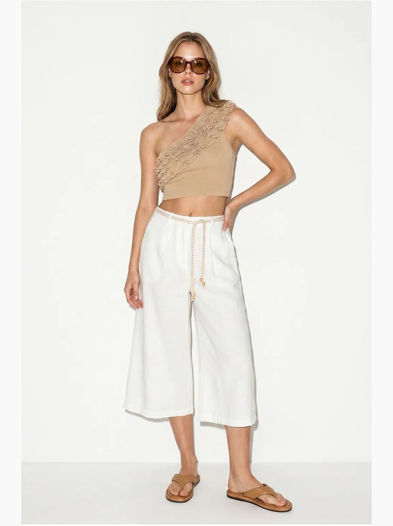 Calças culotte femininas de poliéster lucci Branco sujo - Kiabi