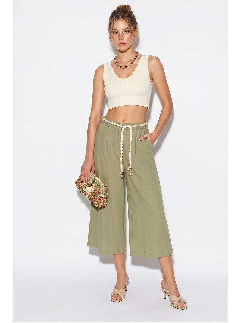 Calças culotte femininas de poliéster lucci Cáqui - Kiabi
