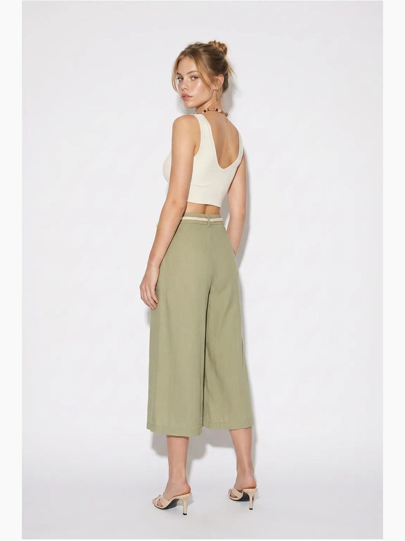 Calças culotte femininas de poliéster lucci Cáqui - Kiabi