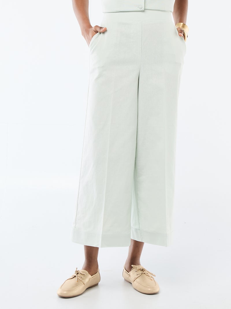 Calças culottes largas em linho misto Azul - Kiabi