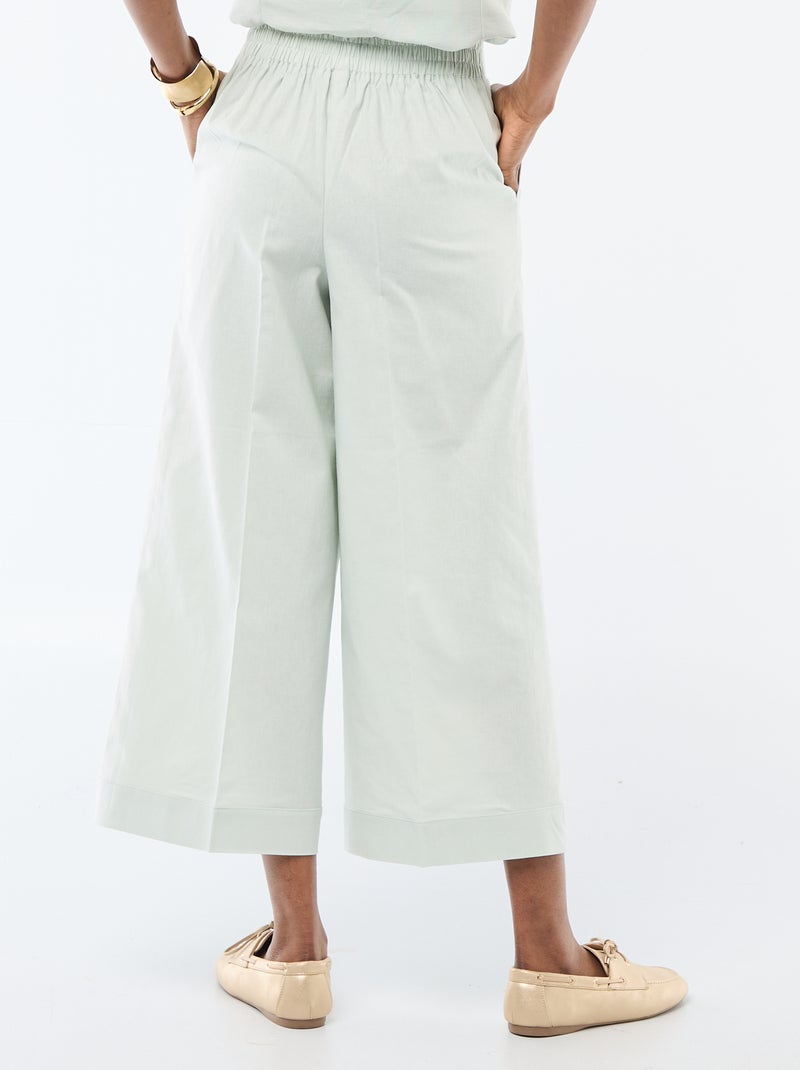 Calças culottes largas em linho misto Azul - Kiabi