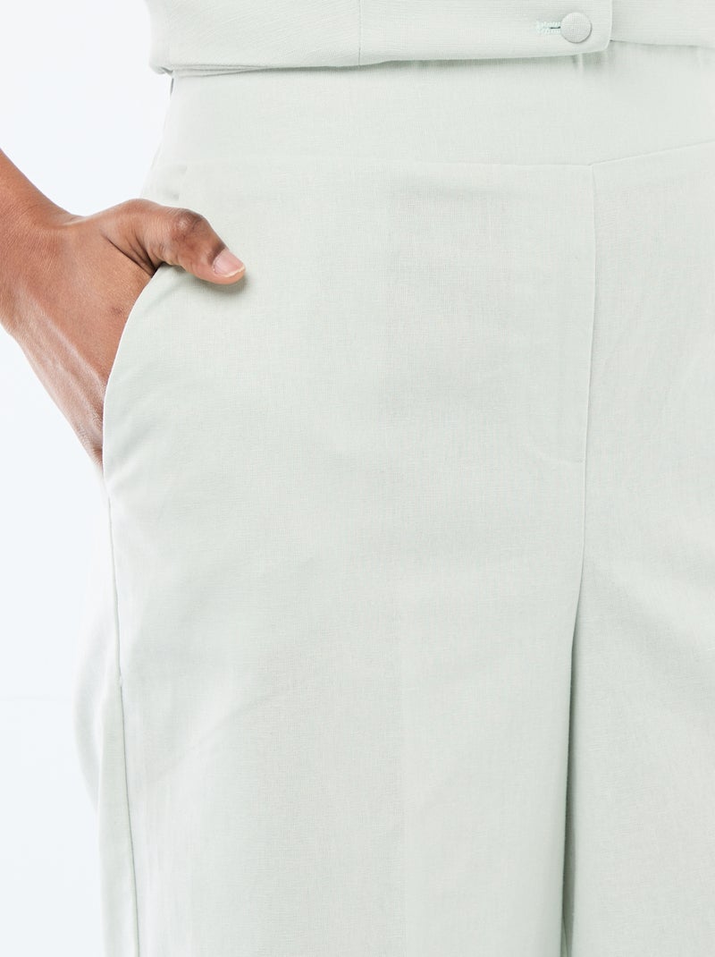 Calças culottes largas em linho misto Azul - Kiabi