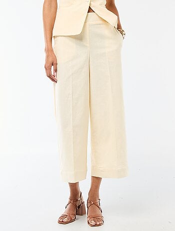 Calças culottes largas em linho misto