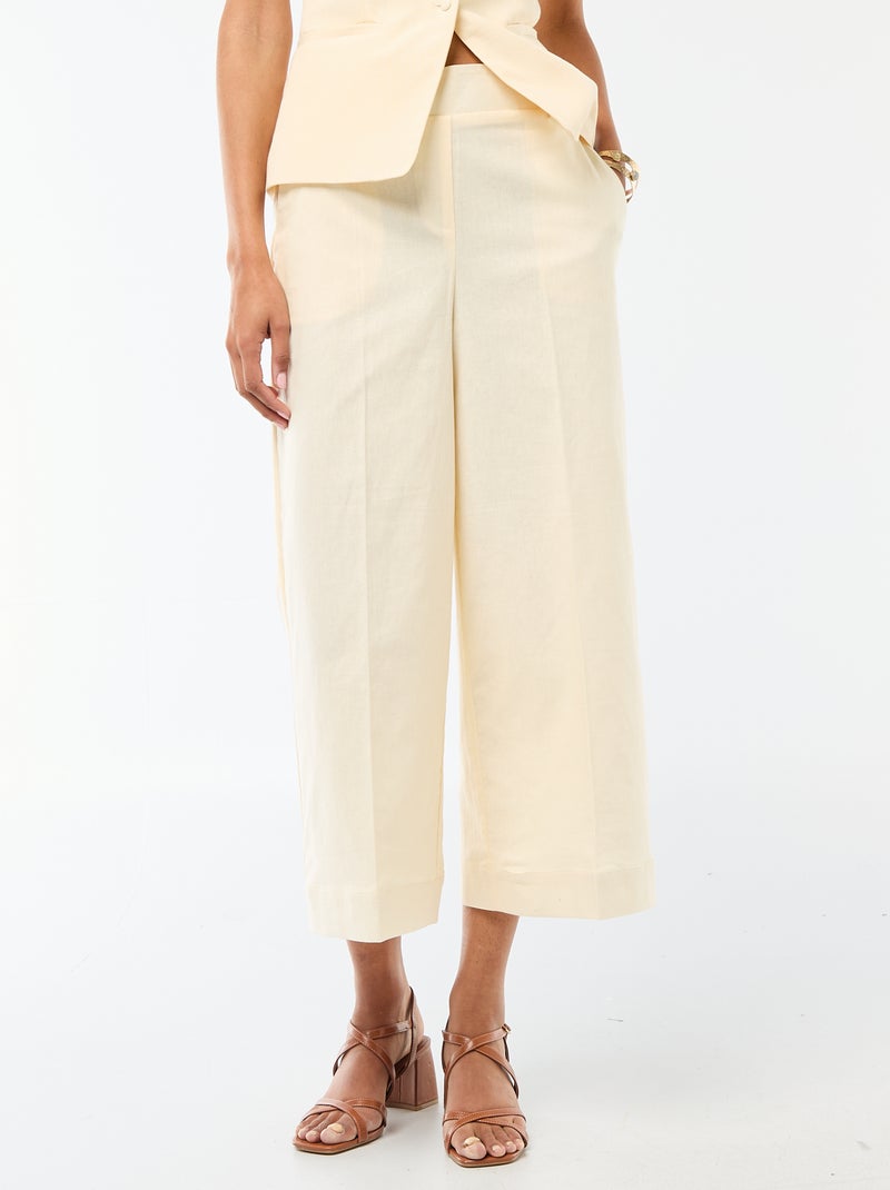 Calças culottes largas em linho misto Bege - Kiabi