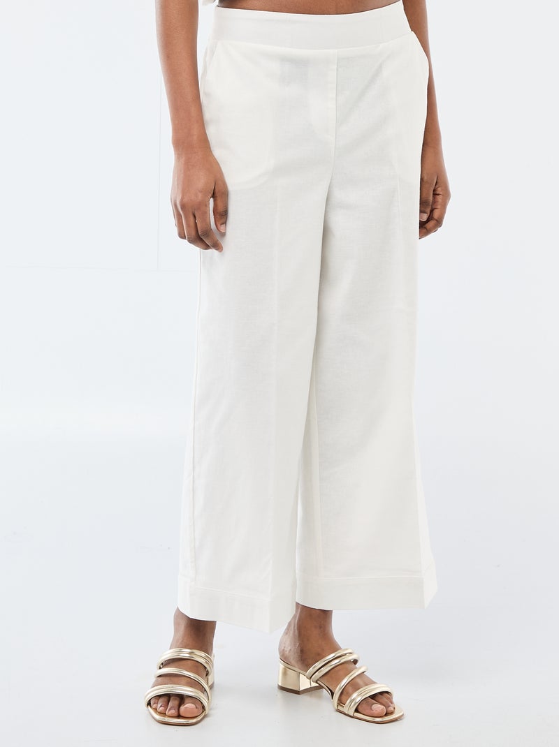 Calças culottes largas em linho misto Branco - Kiabi