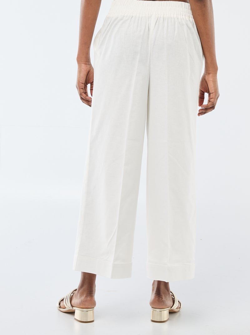 Calças culottes largas em linho misto Branco - Kiabi