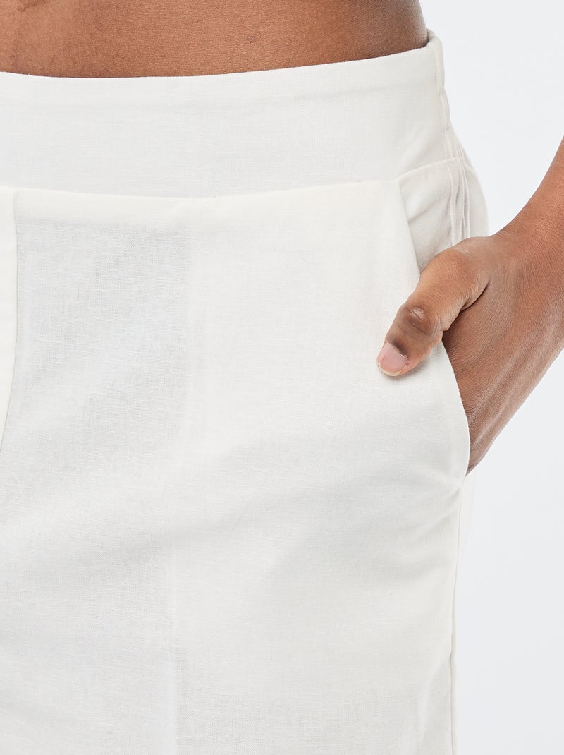 Calças culottes largas em linho misto Branco - Kiabi