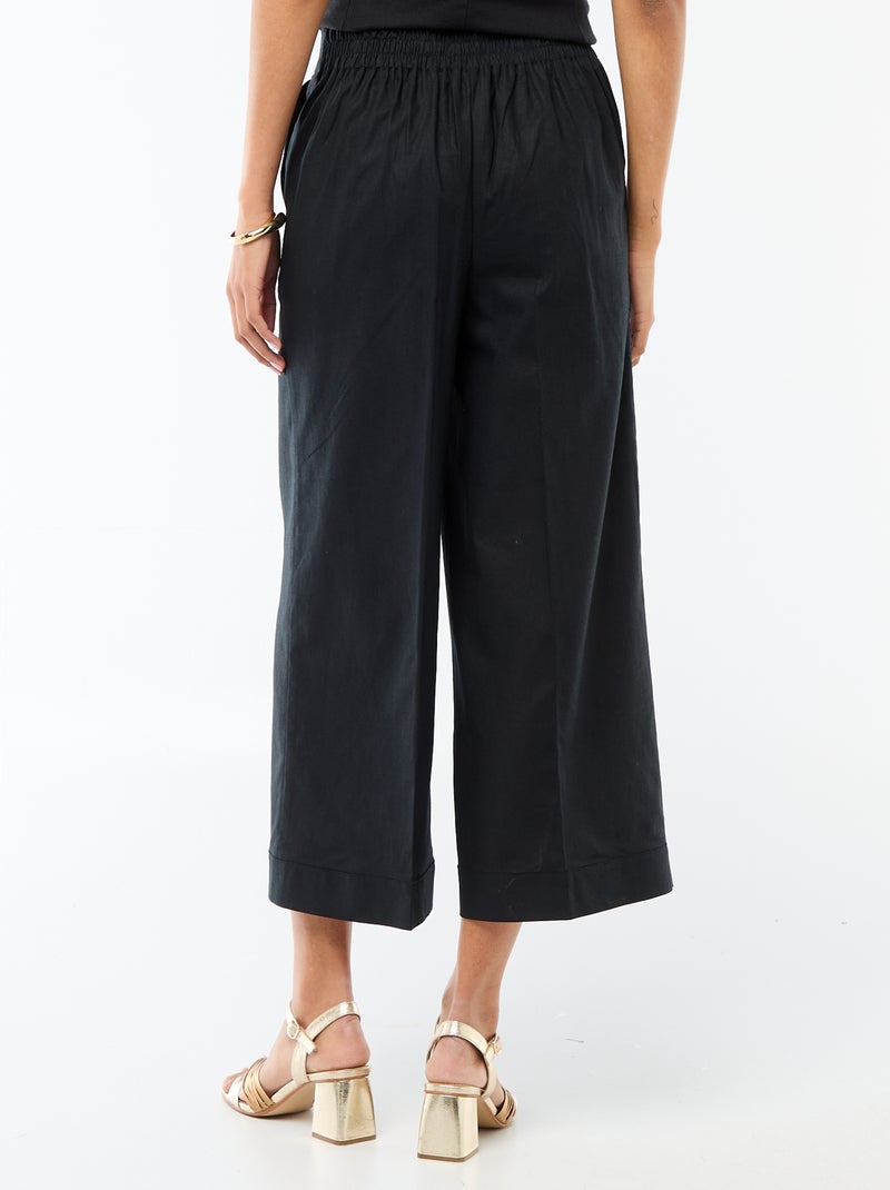 Calças culottes largas em linho misto Preto - Kiabi