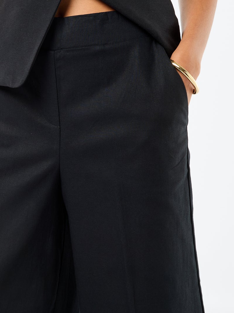 Calças culottes largas em linho misto Preto - Kiabi
