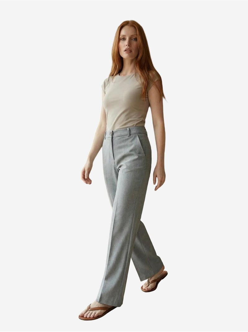 Calças de alfaiataria de cintura média e perna reta my fashion Cinza - Kiabi