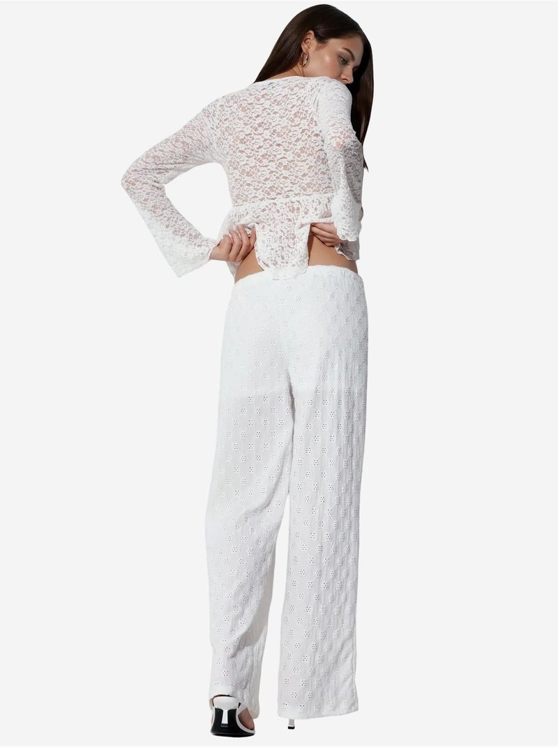 Calças de algodão femininas de perna reta busem Branco - Kiabi