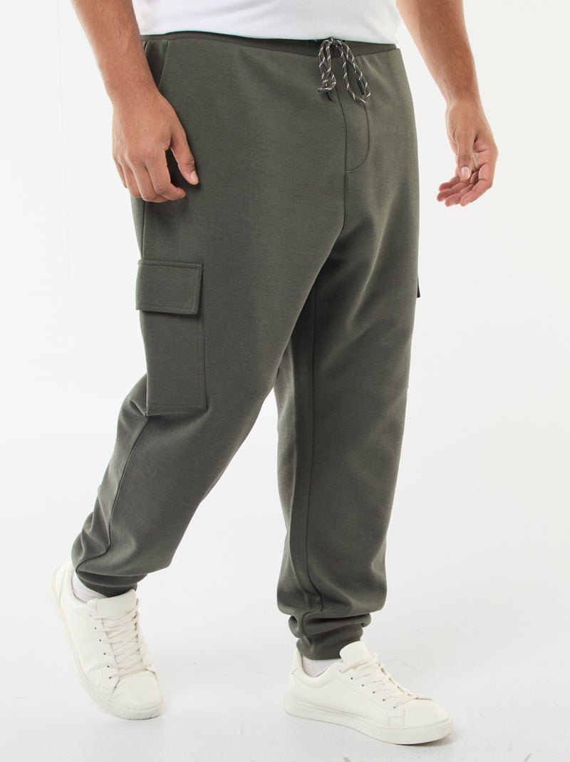 Calças de algodão lisas com parte inferior ajustada Caqui - Kiabi