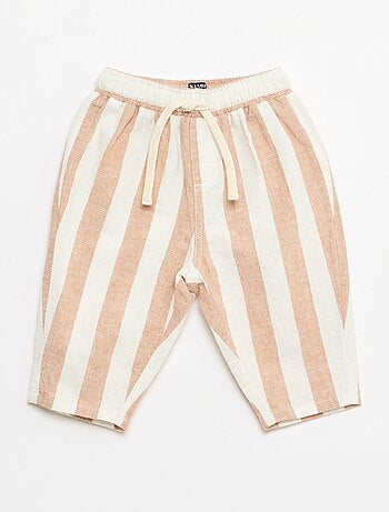 Calças de cintura alta em algodão e linho