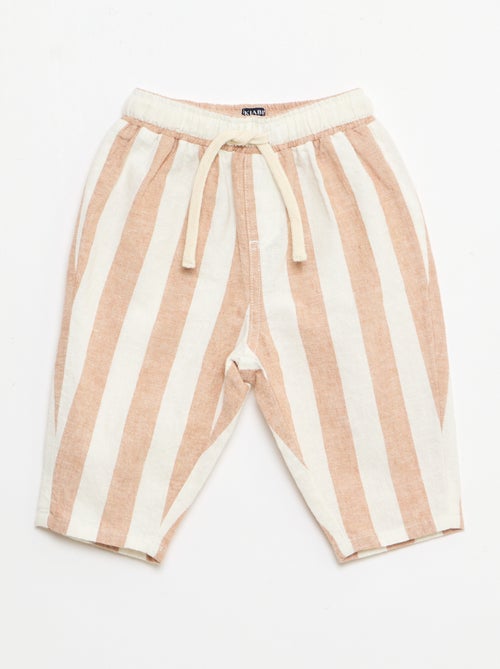 Calças de cintura alta em algodão e linho - Kiabi