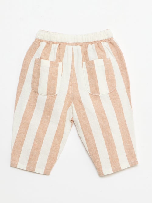 Calças de cintura alta em algodão e linho - Kiabi